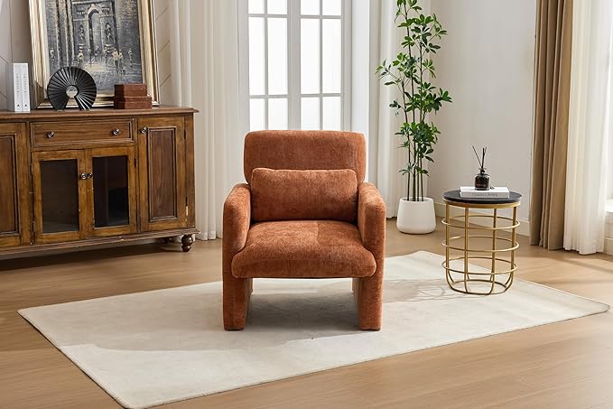 GDFStudio 30" Modern Accent Chair, Upgrade Leisure Boucle Upholstered Armchair with Straight Arms and Waist Pillow, Comfy Single Sofa Chair for Living Room Bedroom Office Apartment, Orange