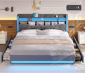busyaeh Queen Size Bed Frame with 4 Drawers,Light up Bed Frame with Headboard and Storage, Metal Queen Platform Storage Queen Bed with Charging Station, No Box Springs Needed, Easy Assembly,Dark Gray