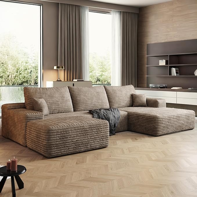 108" Sectional Couches for Living Room Cloud Couch Sofa with L-Shape Upholstered Boneless Couchs Modern Modular Sectional Couch with Chaise (Camel, 108" Right Facing Chaise+2Seaters+1Ottoman)