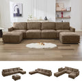 143.8" Modular U Shaped Sofa, Oversized Sectional Cloud Couch, 6 Seater Deep Seat Couches with 2 Movable Ottomans, Comfy Thickened Sofas for Living Room, Chenille Brown