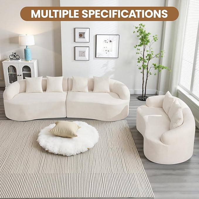 65" Boneless Loveseat Sofa Couch, Modern Comfy Curved Cloud Sofa, Chenille Deep Seat Love Seat Couches for Living Room, No Assembly, Beige