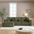 L Shaped Modular Boneless Sectional Couches for Living Room, Wide Armrest, Deep Seat, Memory Foam, Assembly Free, Modern Comfy Corduroy Fluffy Cloud Sofa with Left Chaise, Green