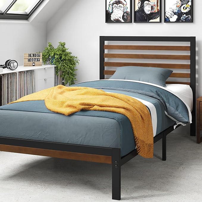 Zinus Kai Bamboo and Metal Platform Bed Frame with Headboard, No Box Spring Needed, Easy Assembly, Twin, Brown