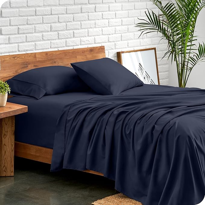Bare Home Full XL Sheet Set - 1800 Ultra-Soft Microfiber Full Extra Long Bed Sheets - Double Brushed - Deep Pockets - Easy Fit - 4 Piece Set - Bedding Sheets & Pillowcases (Full XL, Midnight Blue)