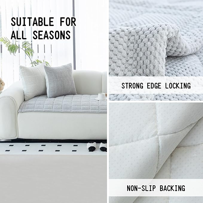Sofa Couch Cover, Sofa Covers Washable for Dogs, Non-Slip Couch Covers for Sectional Sofa, Sofa Slipcovers for All Seasons Furniture Protector for L Shaped(Light Grey, 27"x 59")