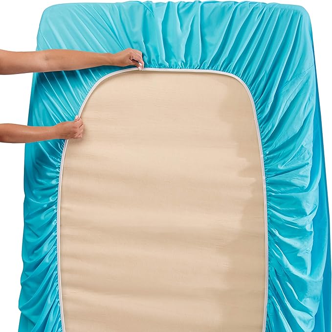 Hearth & Harbor Extra Deep Pocket Sheets - Fits Mattress 18-24 Inches Deep - Extra Deep Pocket Twin XL Sheets Sets - 4 Piece Twin XL Size - Beach Blue
