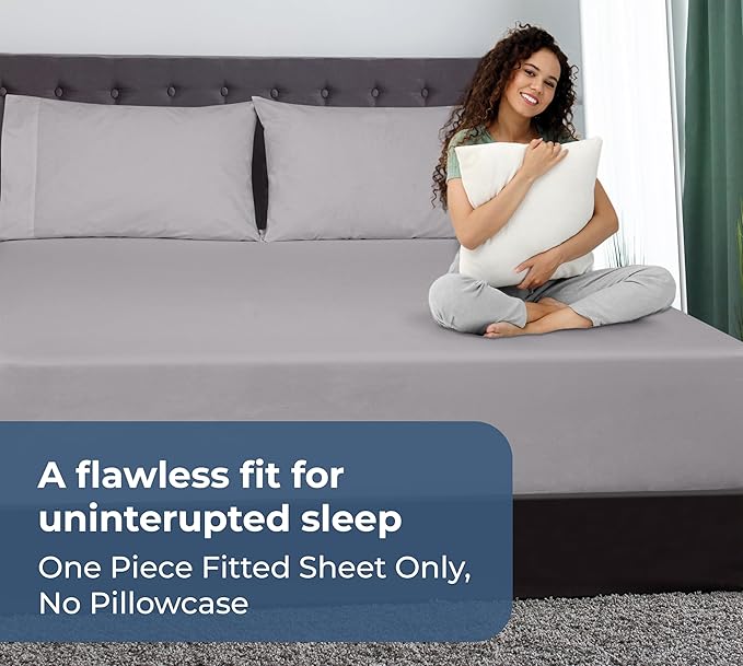 Royale Linens 100% Organic Cotton Fitted Sheet - Percale Weave - Super Soft Deep Pocket Bottom Sheets - Elastic Sheet King Cal Size - California King Fitted Sheets Only - (72"x84"+15", Silver)