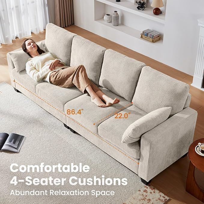 CHIC HOUSE Modular Sectional Sofa with Storage Ottomans, Corduroy Cloud Couch for Small Spaces & Apartments, Reconfigurable L/U Shaped Convertible Corner Sofa, Beige, 5 Seater Sectional