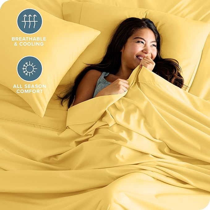 Bare Home Twin XL Sheet Set - 1800 Ultra-Soft Microfiber Twin Extra Long Bed Sheets - Double Brushed - Deep Pockets - Easy Fit - 3 Piece Set - Bedding Sheets & Pillowcases (Twin XL, Lemon Drop)