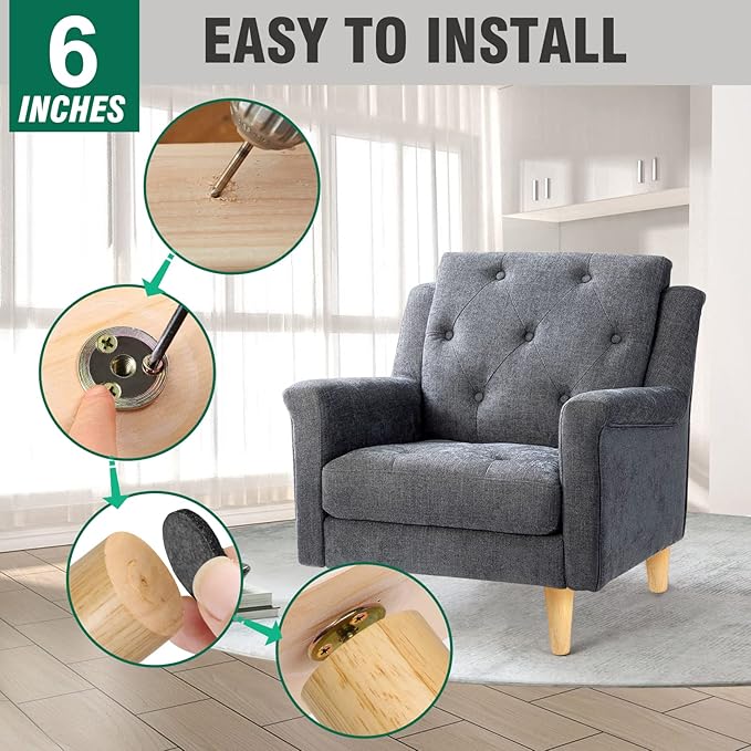 FoDau770 Rubber Wood Furniture Legs 6 Inches, Straight Tapered Wood Feet Mid Century Sofa Legs Set of 4, 5/16" UNC Furniture Feet Replacement Parts for Cabinet Couch Dresser Chair Ottoman Table