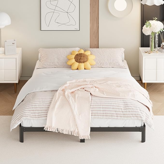 Yicensen 9 Inch Full Bed Frame with Rounded Corner Legs, Heavy Duty Full Size Metal Platform Bed Frame No Box Spring Needed, Easy Assembly, Noise Free, Black