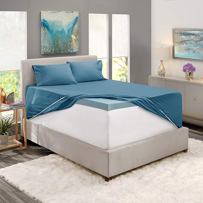 Hearth & Harbor Extra Deep Pocket Sheets - Fits Mattress 18-24 Inches Deep - Extra Deep Pocket Twin XL Sheets Sets - 4 Piece Twin XL Size - Blue Heaven