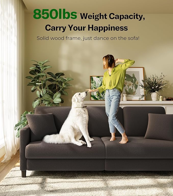 83" Couches for Living Room, Comfy Sofas for Living Room with Storage Ottomans, Teddy Sofa Couch, Tool-Free Loveseat Sofa, All-Wood Love Seat Couches, U Shaped Couch 2 Pillow Included, Khaki
