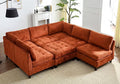 Luxe Oversized Modular Sectional Sofa Set，Modern Chenille Comfy Sectional Cloud Couch for Living Room (6-Seater + 1*Ottoman, Orange)