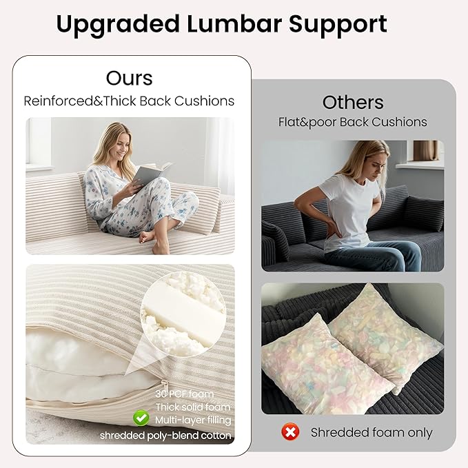106" Cloud Sectional Boneless Couches for Living Room, Modular L Shaped Couch with Deep Seat Oversized Right Facing Chaise, Memory Foam Compressed Spineless 3 Seater Sofa for Apartment, Beige