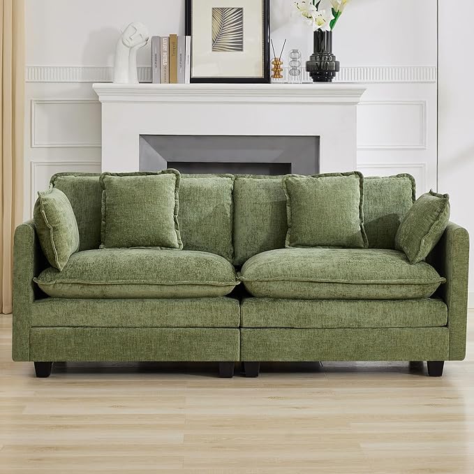 76'' Cloud Deep Seat Loveseat, Upholstered Chenille Modular 2-Seats Sectional Sofa Couch, Modern Comfy Settee Loveseat for Living Room Set, Small Apartment, Green