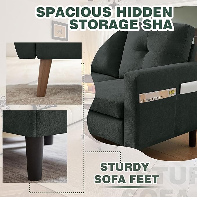Convertible Sectional Sofa Set, Small L Shaped 3-Seat Couch with Reversible Chaise and Accent Chair, Modern Polyester Sofas Couches for Living Room, Black