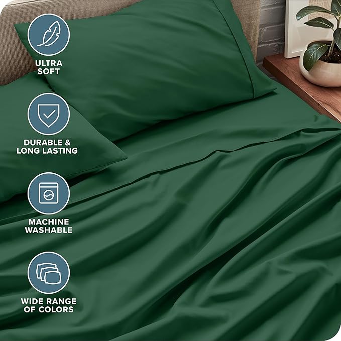 Bare Home Twin XL Sheet Set - 1800 Ultra-Soft Microfiber Twin Extra Long Bed Sheets - Double Brushed - Deep Pockets - Easy Fit - 3 Piece Set - Bedding Sheets & Pillowcases (Twin XL, Forest Green)