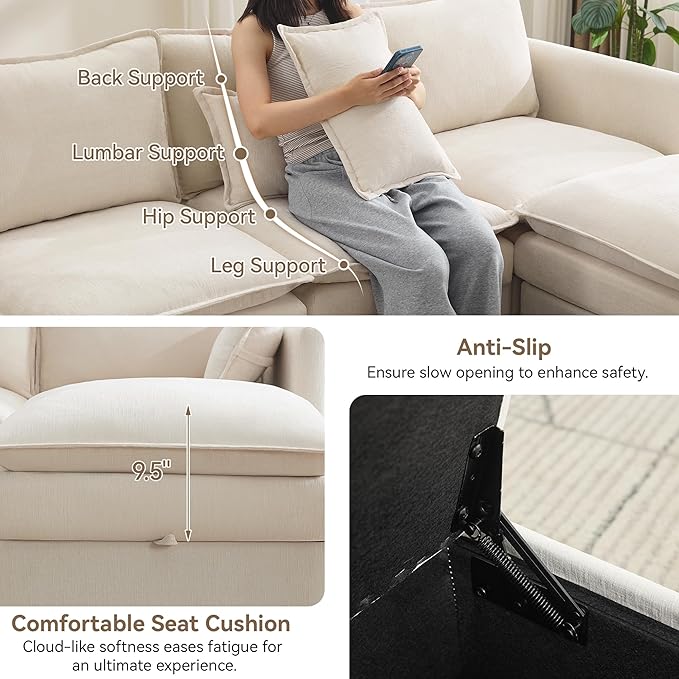 55" Cloud Modular Loveseat Sofa with Storage, Modern Upholstered Sofa Couch Small Love Seat，2 Seater Chenille Comfy Sectional Sofa with Armrests for Living Room, Small Space, Beige