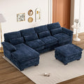 113" Cloud Couch Sectional Modular Sofa U Shaped Sectional Couches for Living Room Comfy 5-Seater Deep Seat Couch Chenille Cloud Sectional Sofa with Movable Ottoman & 4 Pillows, Blue