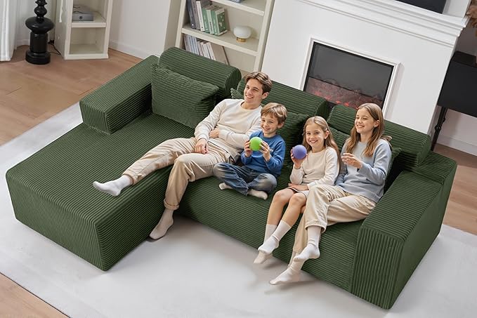 HABUTWAY Sectional Couches for Living Room,No Assembly L Shaped Couch 105" Modular Sectional Sofa Couch with Deep Seat,Cloud Couches Furniture Sets for Apartment,Corduroy (Green, Left Facing)
