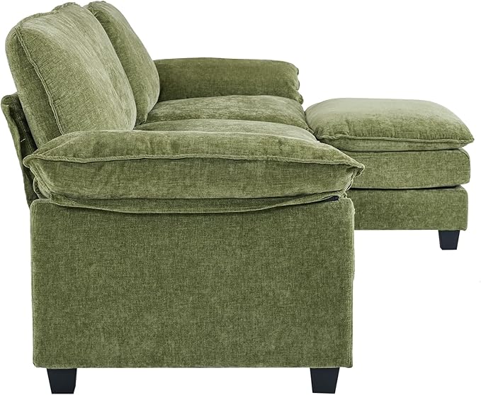 Karl home Sectional Sofa Modular Deep Seat Sofa Couch with Ottoman, Chenille Sofa Sleeper Comfy Upholstered Furniture for Living Room, Apartment, Studio, Office, (3-Seat & 1-Ottoman, Green)