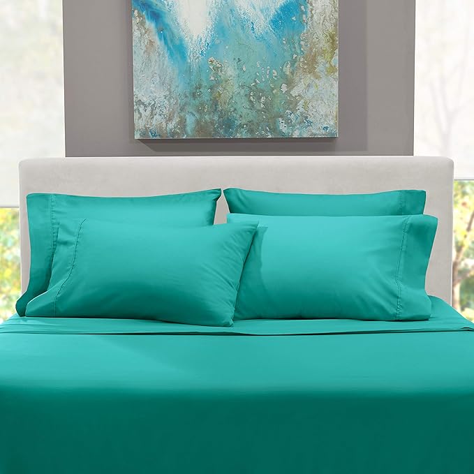 Hearth & Harbor Bed Linen Set - Split King Size, 6 Piece, Extra Deep Pocket, Microfiber, Teal
