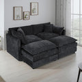 Setawix Deep Loveseat Couch with Ottomans,Large 2 Seater Lounger Cloud Couches for Living Room,77.16" Chenille Cloud Sofas with Deep Seat,Modular Sectional Sleeper Sofa for Bedroom (Black, 2+2)
