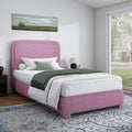BarnFurin Twin Size Bed Frame, Boucle Upholstered Platform Bed Frame with Headboard, Soft Rounded Corners, No Box Spring Required, Non-Slip and Noise-Free, Easy Assembly, Rose Pink