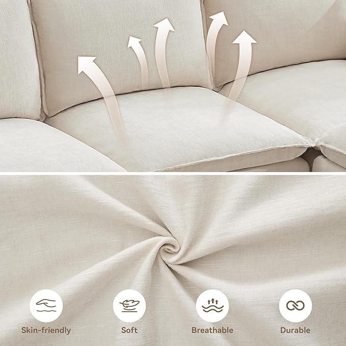 80" Cloud Modular 3 Seater Sofa with Storage, Modern Upholstered Storage Sofa Couch Deep Seat, Sectional Sofa Chenille Comfy Couch with Armrests for Living Room, Small Space, Beige