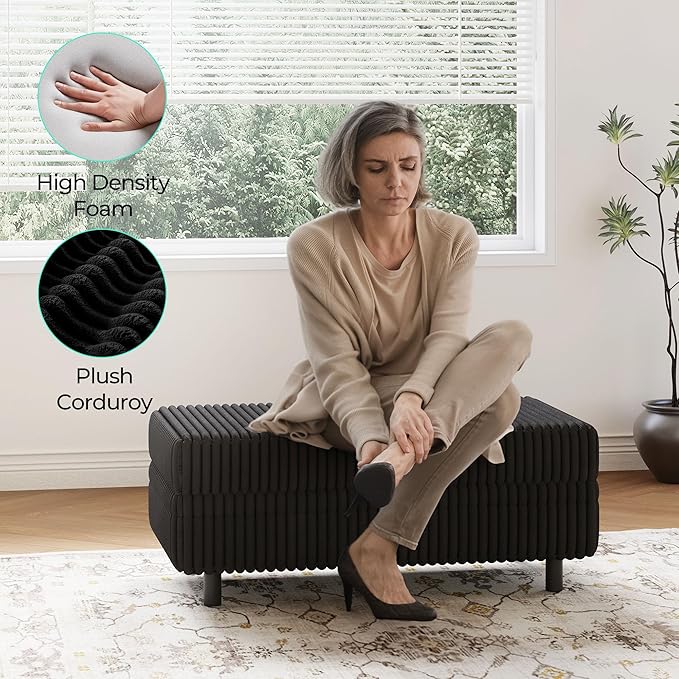 LINSY HOME Sectional Sleeper Sofa - Modular Ottoman Module (Black, Sleeper Sofa Ottoman) | Storage, Convertible, Coffee Table, Plush Corduroy