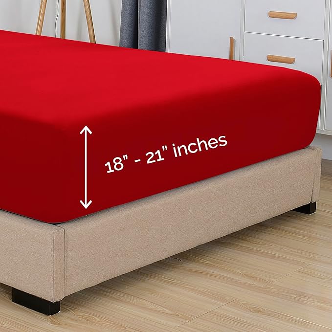 Elegant Comfort 1500 Premium Hotel Quality 18-21 Inches Deep - Extra Deep Pocket Single Fitted Sheet for High Mattress, Luxury and Softest, Smart Pocket - Wrinkle Free, California King, Red