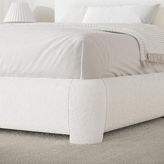 BarnFurin Full Size Bed Frame,Cloud Boucle Upholstered Platform Bed Frame with Headboard, Soft Rounded Corners, No Box Spring Required, Non-Slip and Noise-Free, Easy Assembly, White