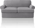 PrinceDeco T Cushion Loveseat Slipcover 3 Pieces Sofa Covers for T Cushion Sofa Stretch Slip Covers for 2 Cushion Couch with 2 Individual T Shape Seat Covers Width Up to 76"- Washable, Dove