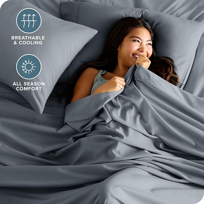 Bare Home Full XL Sheet Set - 1800 Ultra-Soft Microfiber Full Extra Long Bed Sheets - Double Brushed - Deep Pockets - Easy Fit - 4 Piece Set - Bedding Sheets & Pillowcases (Full XL, Steel Blue)