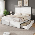 AMERLIFE Solid Wood Full Size Storage Bed Frame with Headboard, Platform Bedframe with 2 Storage Drawers, Beadboard Design & Wooden Slats/No Box Spring Needed/Noise-Free, Coastal White Finish