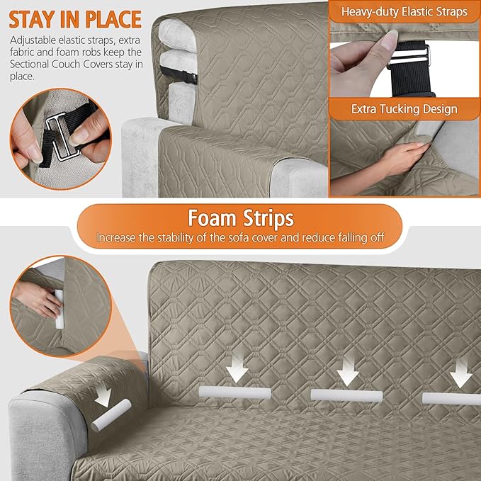 VANSOFY Upgraded Sectional Couch Covers 100% Waterproof L Shaped Sofa Slipcover Reversible Chaise Lounge Cover for Sectional Sofa Furniture Protector Cover for Pets Dog(X-Large, Khaki)