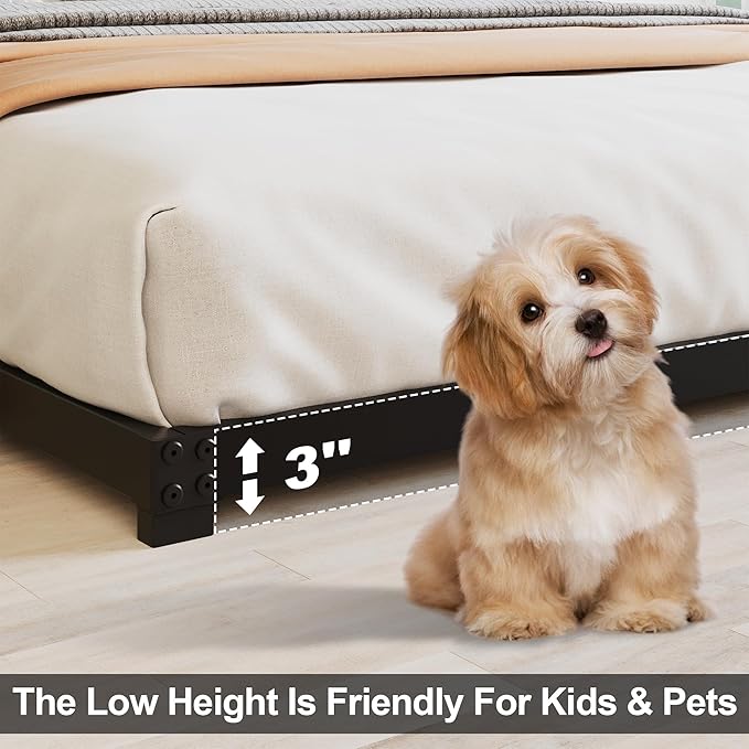3 Inch Low Full Size Bed Frame Heavy Duty Metal Platform, No Box Spring Needed, Easy Assembly Mattress Foundation, No Noise, Black