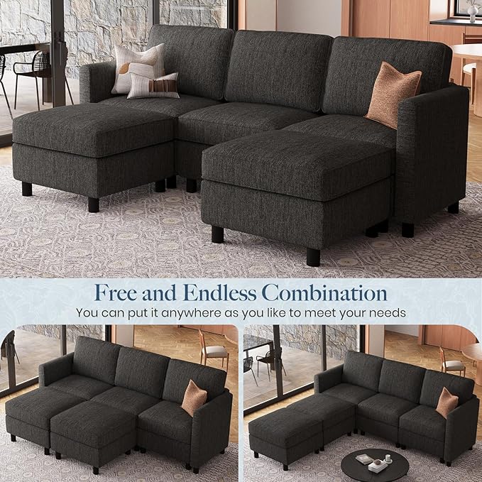 Belffin 84.3" 5 Seats U Shaped Couch Modular Sectional Sofa Washable Sectional Couches for Living Room Comfy Couches with Storage Seat Couch Sofas with Chaise,Dark Grey