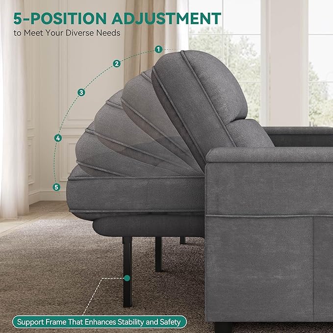 YITAHOME Convertible Sleeper Sofa with Adjustable Backrest & Pull Out Bed, L-Shaped Sectional Sofa Bed with Armrest & USB Port, Upholstered Sectional Couch for Living Room, No-Tool Assembly, Grey