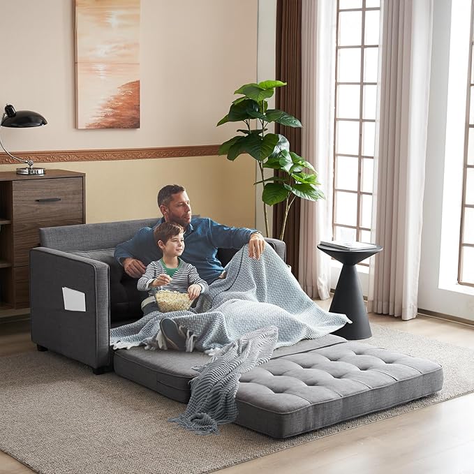 VINGLUpgraded Loveseat Sleeper, 53.5"W 83"L Convertible Sofa Bed Couch Futon Couches for Living Room, Twin Folding Couch Bed for Small Spaces, Foldable Floor Gaming Sofa Bed for Basement, Dark Grey