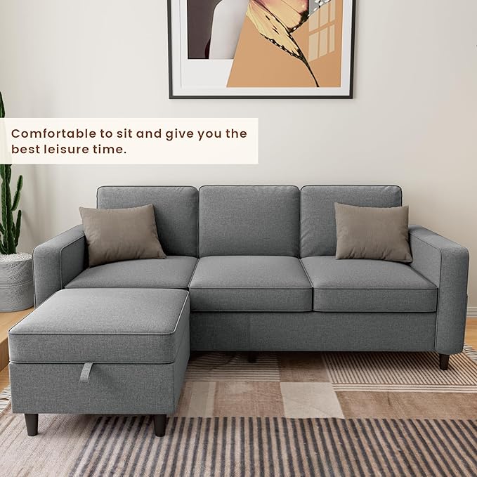 Sectional Sofa and Couches for Living Room - 78''L Shaped Light Gray Linen Couch-Pet Friendly Modular 3-Seater Convertible Sofas-Washable Covers-Suitable for The Living Room, Apartment or Bedroom