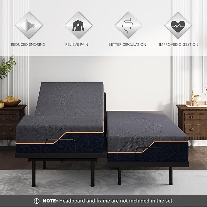 Dyonery Split King Adjustable Bed Frame with Mattress, 14 Inch Copper-Gel AeroFusion Memory Foam, Head & Foot Incline, 750lbs Lift Capacity, Powerful Quiet Motor, 5 Minutes Tools-Free Assembly