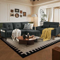 Convertible Sectional Sofa Set, Small L Shaped 3-Seat Couch with Reversible Chaise and Accent Chair, Modern Polyester Sofas Couches for Living Room, Black