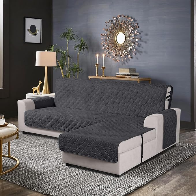 VANSOFY Upgraded Sectional Couch Covers 100% Waterproof L Shaped Sofa Slipcover Reversible Chaise Lounge Cover for Sectional Sofa Furniture Protector Cover for Pets Dog Cat(Small, Charcoal Gray)