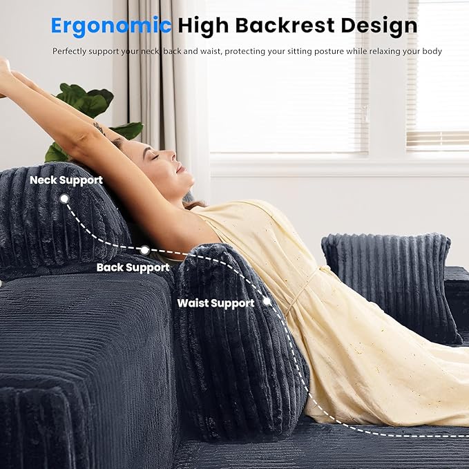 69’’ Loveseat Couch with High Backrest, Small Modular Sectional Sofa, Cloud Corduroy, Boneless Couches for Living Room(Dark Grey)