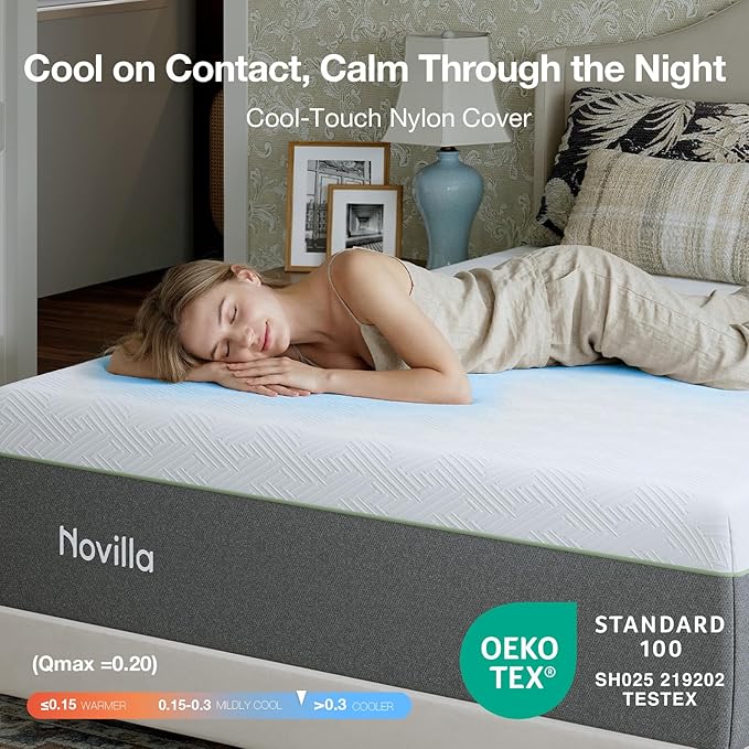 Novilla Bliss Green Tea Twin Mattress, 12 Inch Gel Twin Memory Foam Mattress in a Box for Hot Sleepers with Nylon Cover, Cool Night Sleep & Back Pain Relief & Motion Isolating with Certified Foams