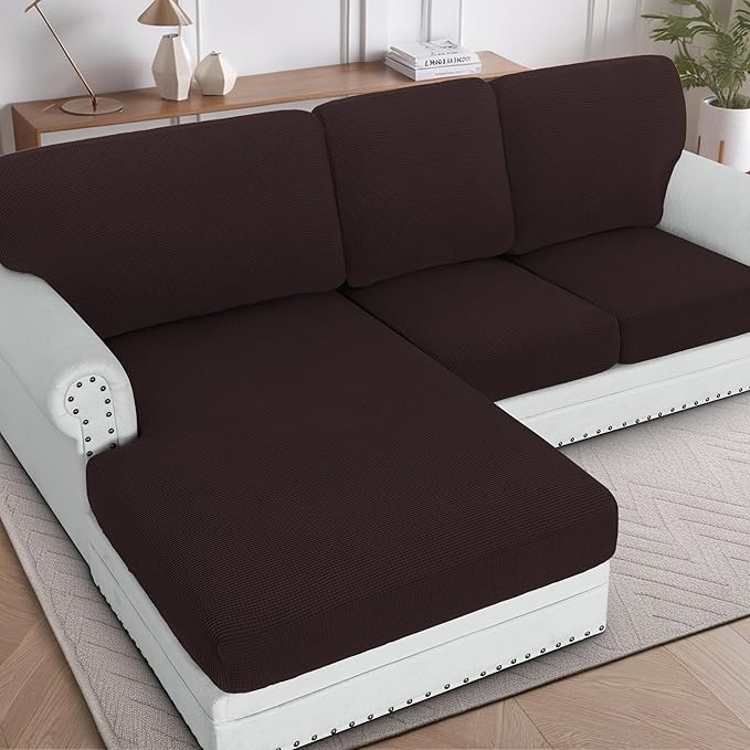 H.VERSAILTEX Backrest Cushion Covers Sectional Couch Back Cushion Covers for Sectional Sofa Set for Both Left/Right Couch (Back Only: 1 Chaise + 2 Sofa, Chocolate)
