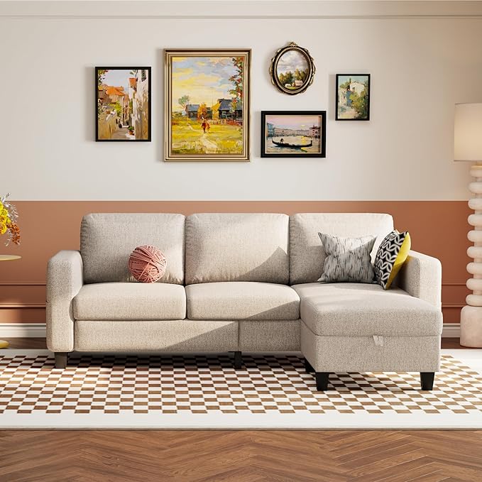 Youmumeub Sectional Sofa and Couches for Living Room - 78''L Shaped Mocha Brown Linen Couch Pet Friendly Modular 3-Seater Convertible Sofas-Suitable for The Living Room, Apartment or Bedroom | Pet Friendly, Modular 3-Seater, Convertible Sofas, Washable...