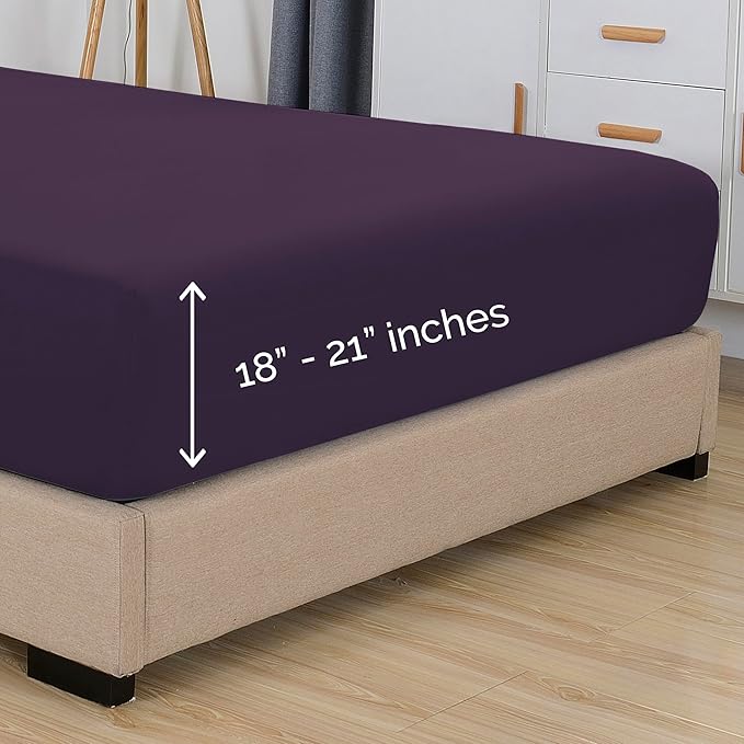 Elegant Comfort 1500 Premium Hotel Quality 18-21 Inches Deep - Extra Deep Pocket Single Fitted Sheet for High Mattress, Luxury and Softest, Smart Pocket - Wrinkle Free, Queen, Purple
